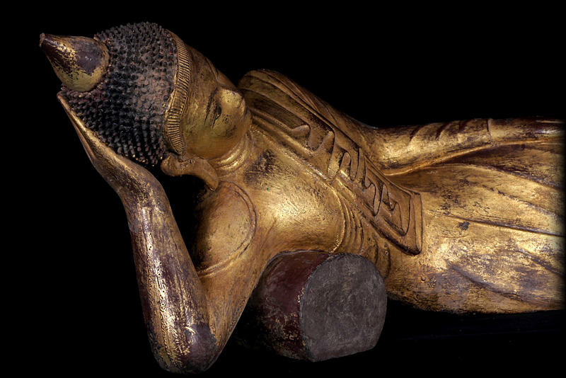 Extremely Rare Early 18C Wood Shan Reclining Buddha # A144